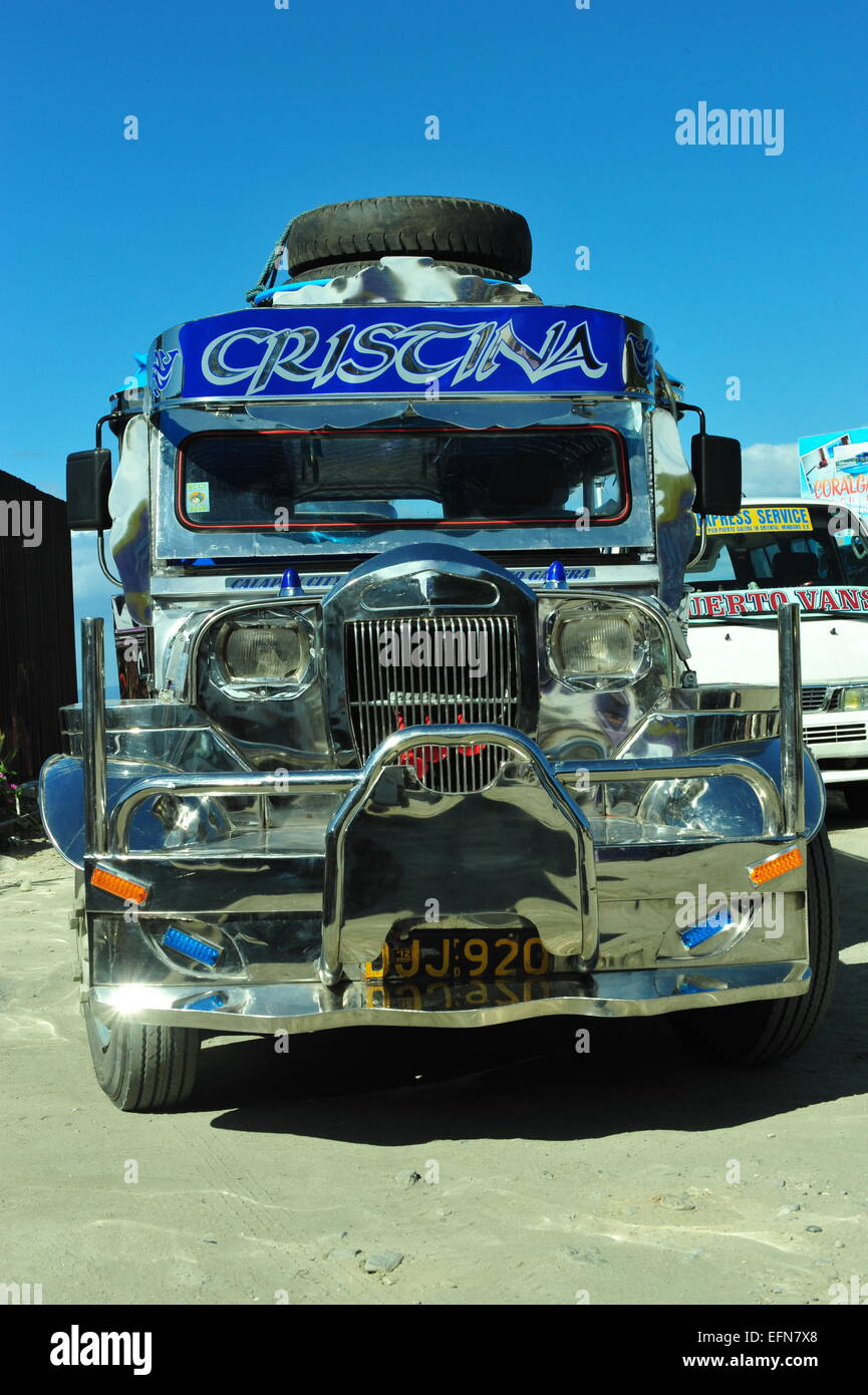 Jeepney, Mindoro, Puerto Galera, Sabang, Philippines. Stock Photo