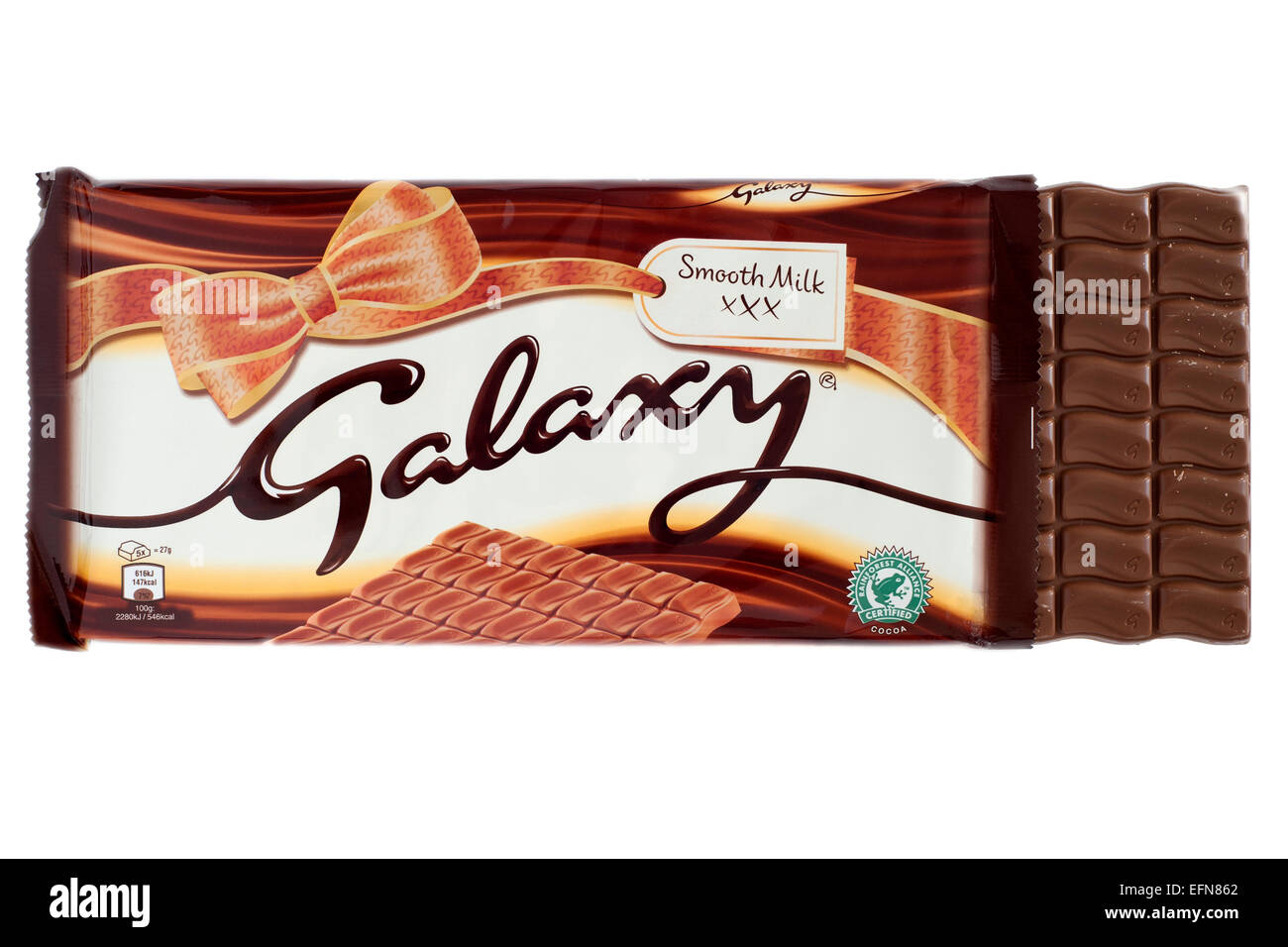 large 390g family sized bar of galaxy milk chocolate on a white background Stock Photo
