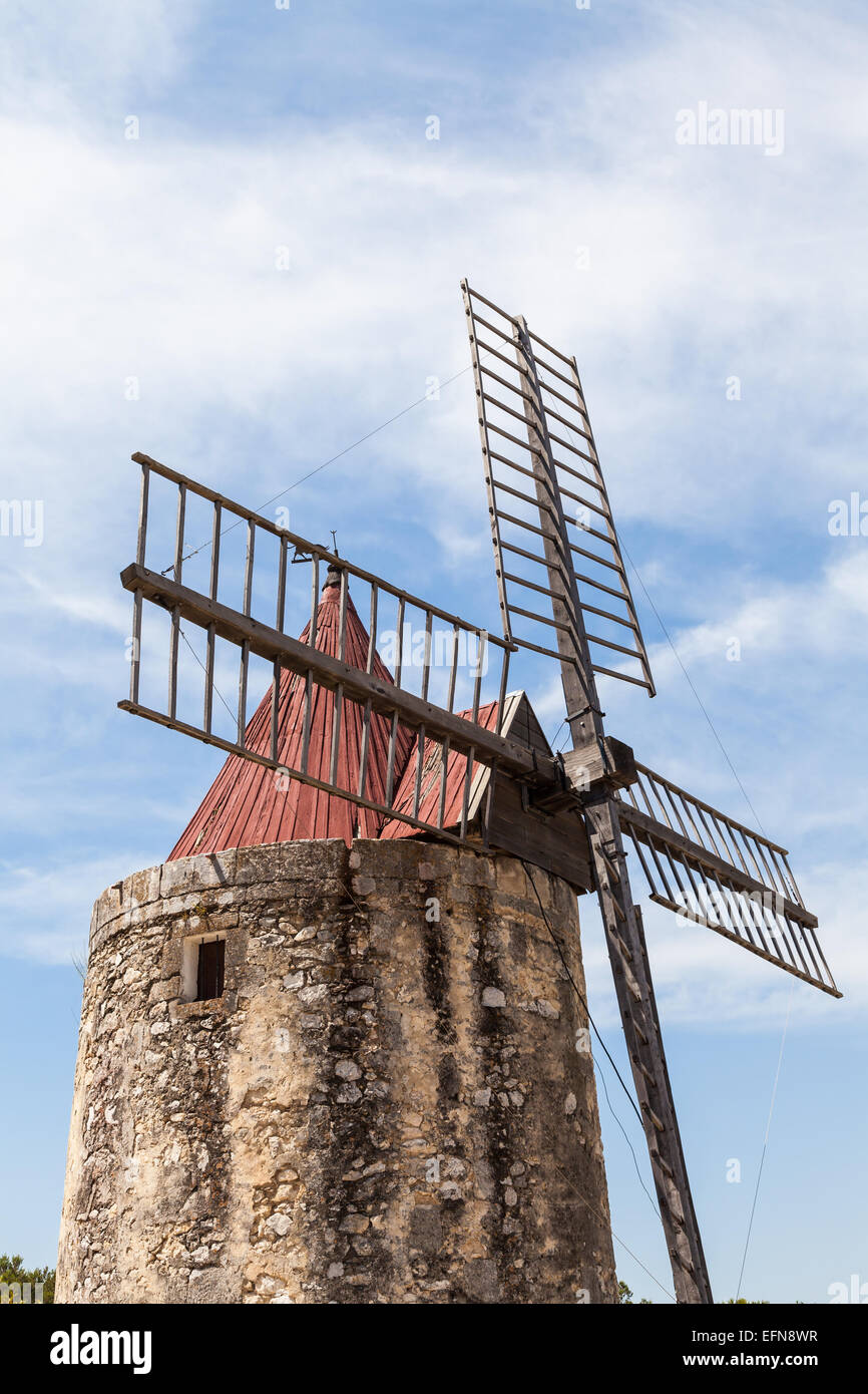 Provence region, France. Fontvieille old mill, made of stone and wood