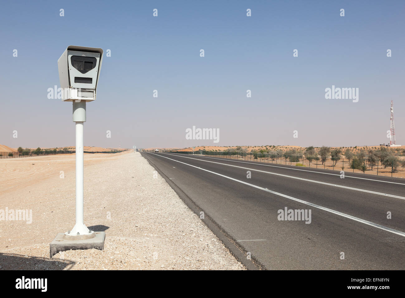 Radar speed control camera on the highway in Abu Dhabi, United Arab Emirates Stock Photo Alamy