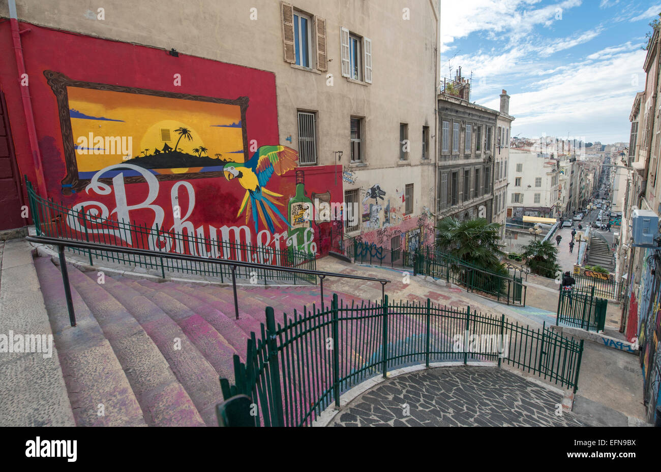 Street art at Cours Julien, a hip Marseille neighbourhood and 'quartier des créateurs'. Stock Photo