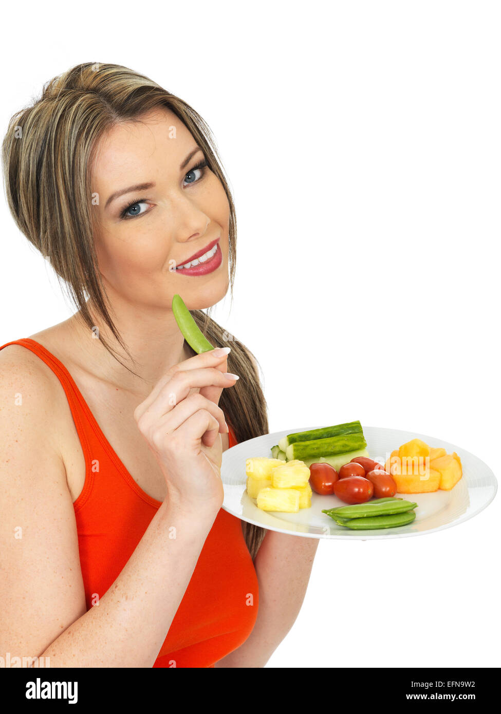 Healthy Young Woman Eating Five A Day Stock Photo