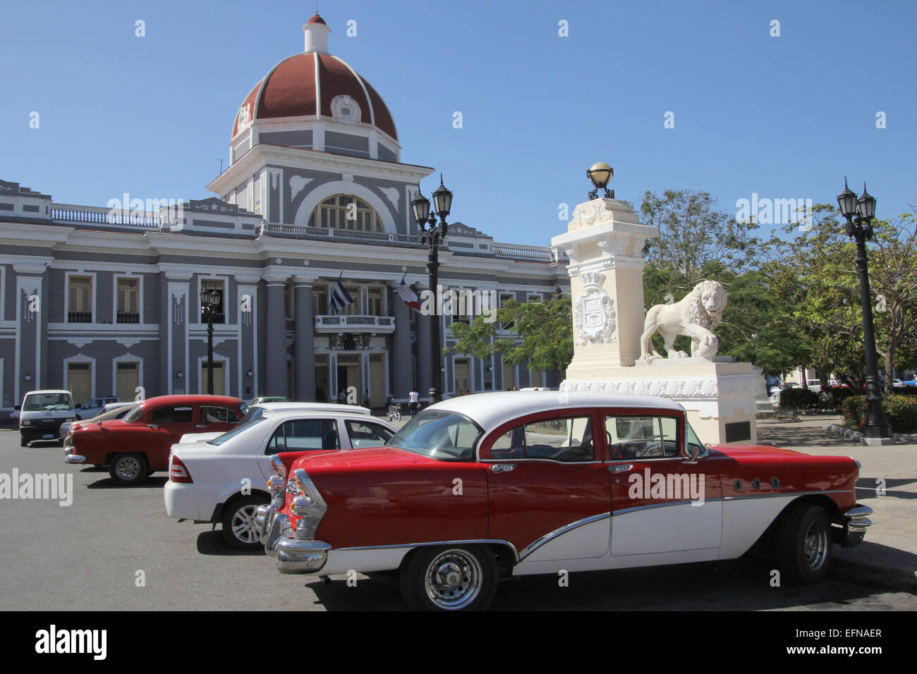 Old cars Cien Fuegos Cuba Stock Photo