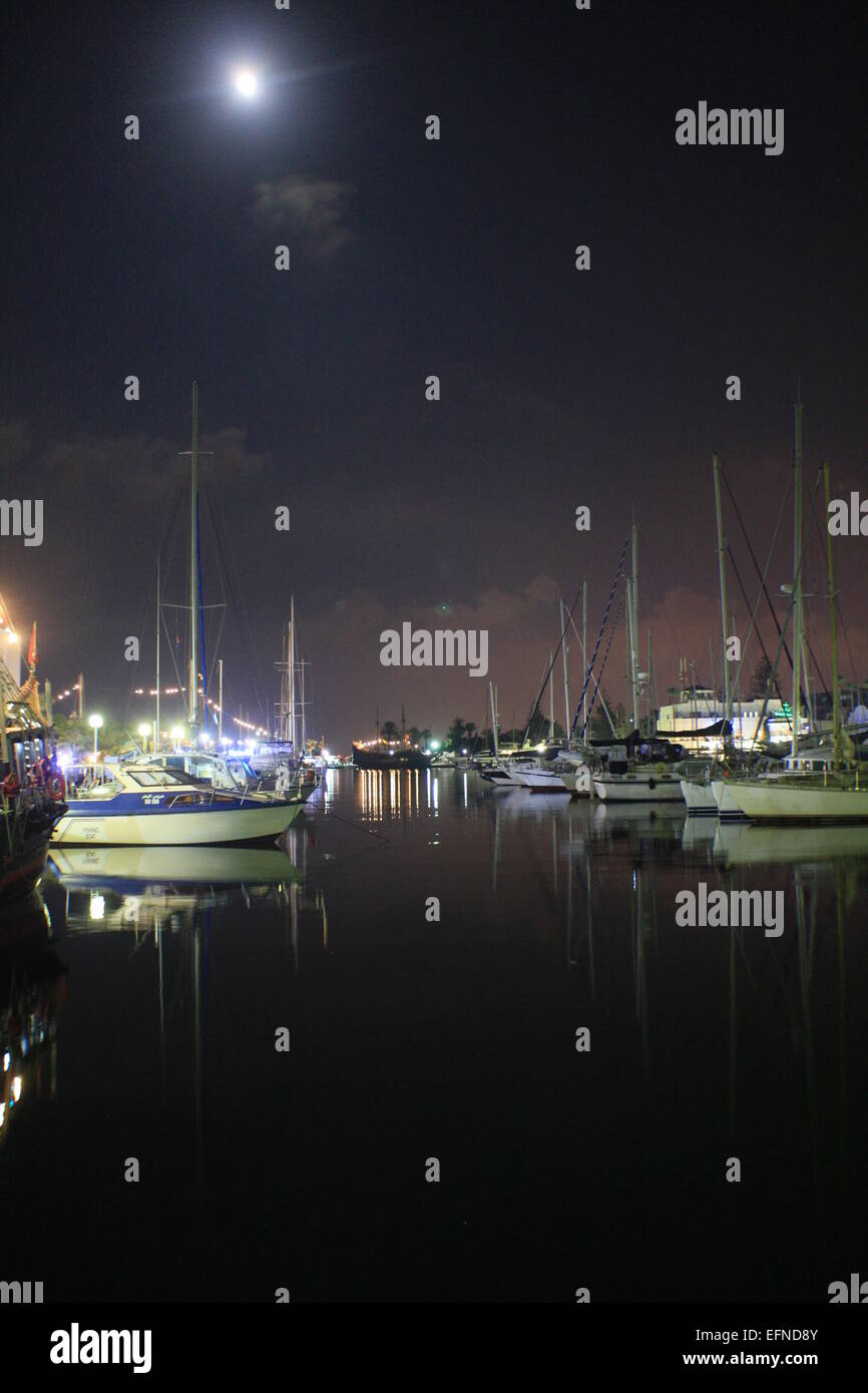 Night time shot of the port in Port el Kantaoui Stock Photo