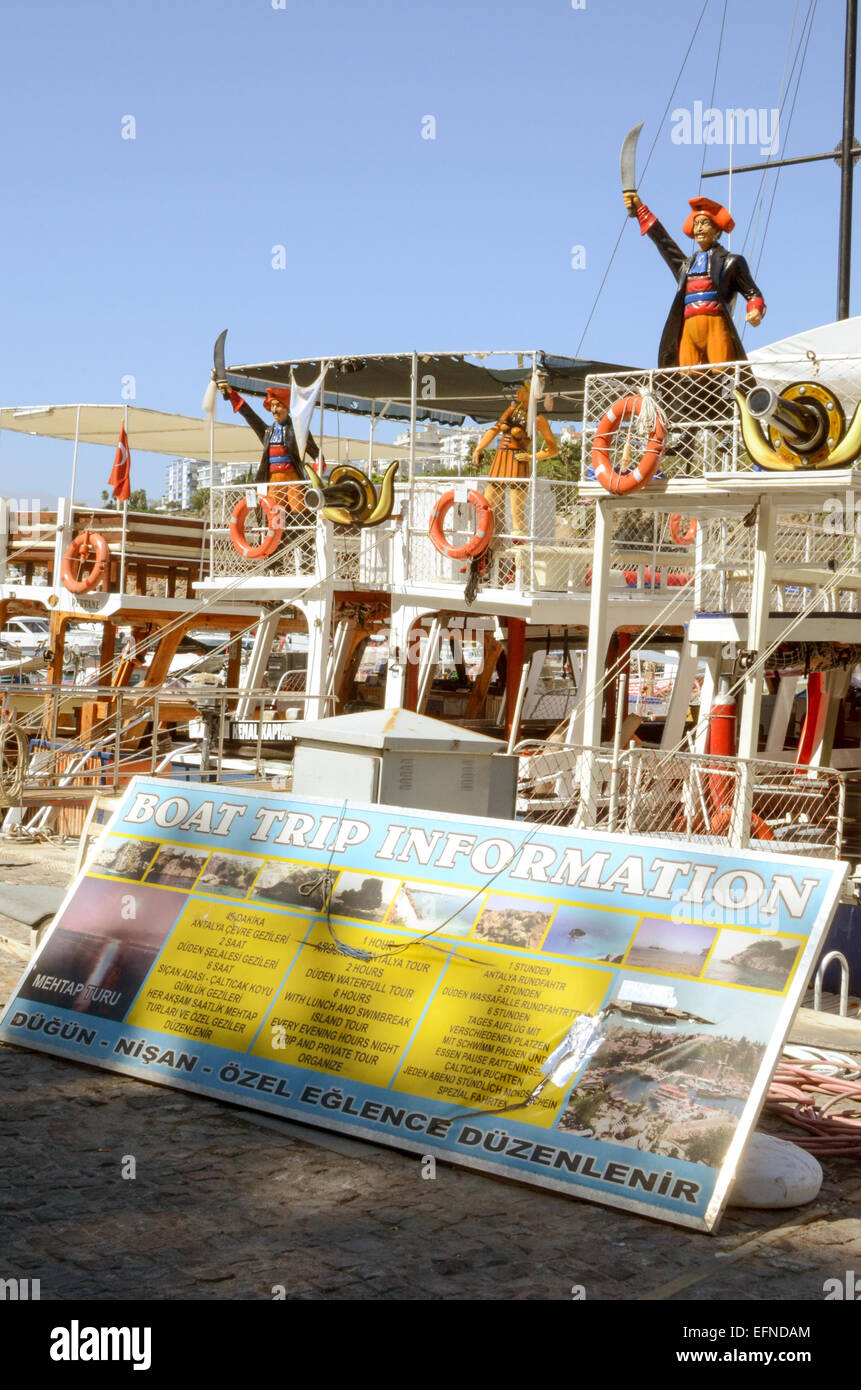 Boat trip information sign, Port of Antalya, Turkey Stock Photo