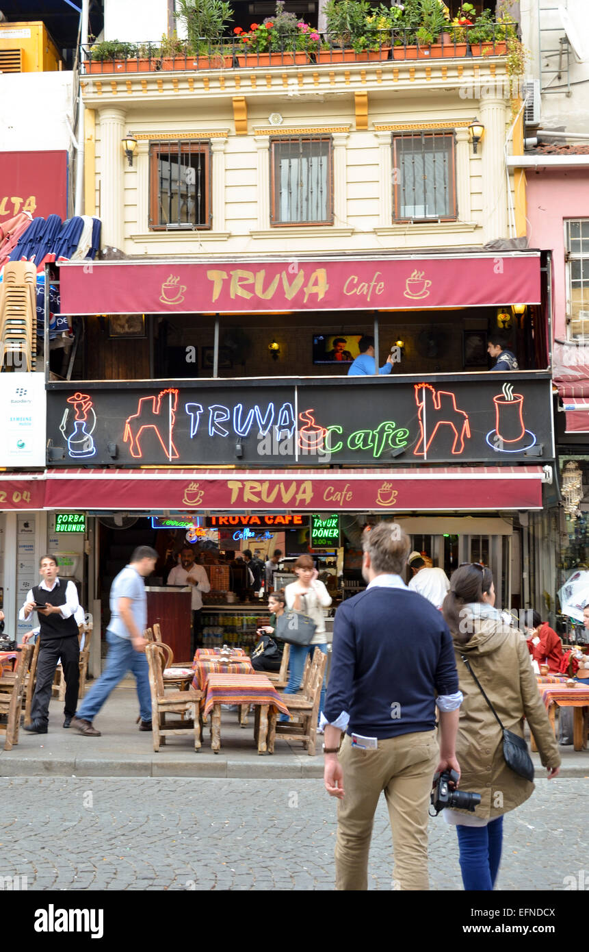 Outside of Turkish Truva Cafe, Fatih district, Istanbul, Turkey Stock Photo