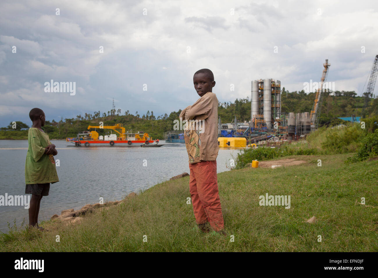 Kivuwatt biogas plant under construction on the edge of Lake Kivu, Rwanda Stock Photo