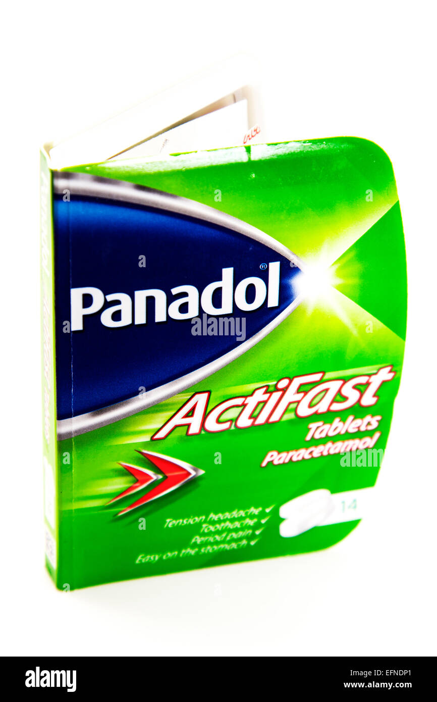 Panadol paracetamol tablets pack packet carton headache remedy cut out