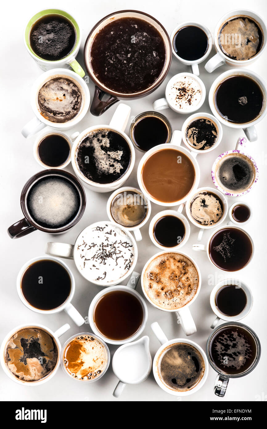 Lots of coffee in different cups. Coffee background Stock Photo - Alamy