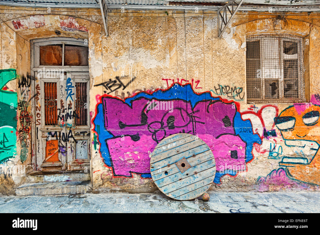Ruined building of Plaka in Athens, Greece Stock Photo