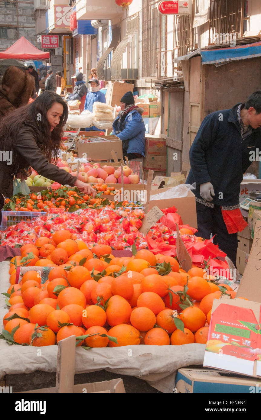 Outdoor street market for vegetables, Dalian China Stock Photo Alamy