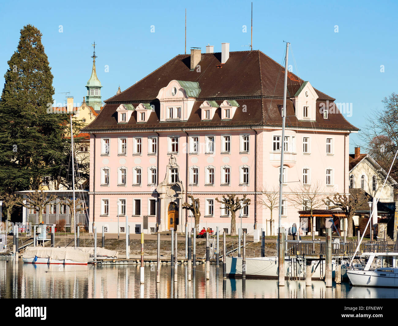 Historic building at the harbour of Lindau, lake constance, Germany Stock Photo