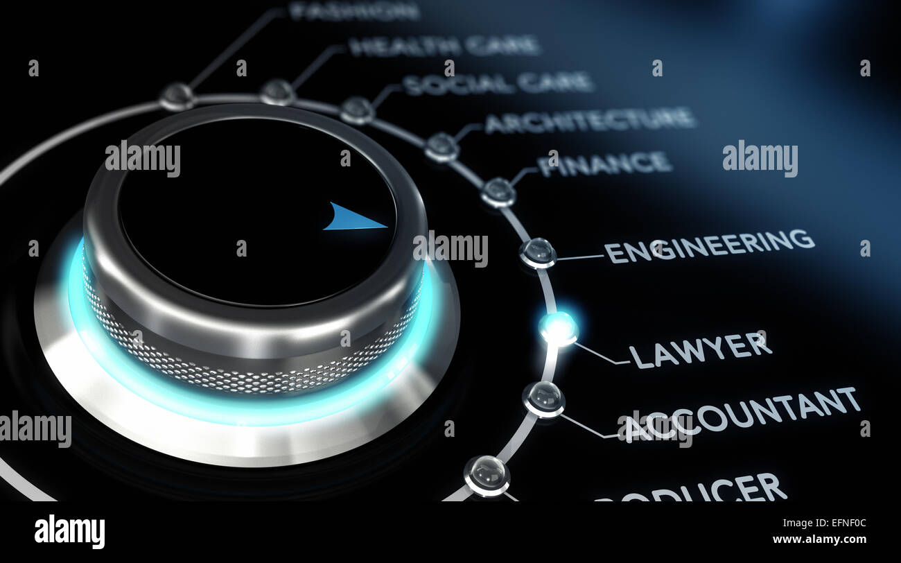 Switch button positioned on the word lawyer, black background and blue