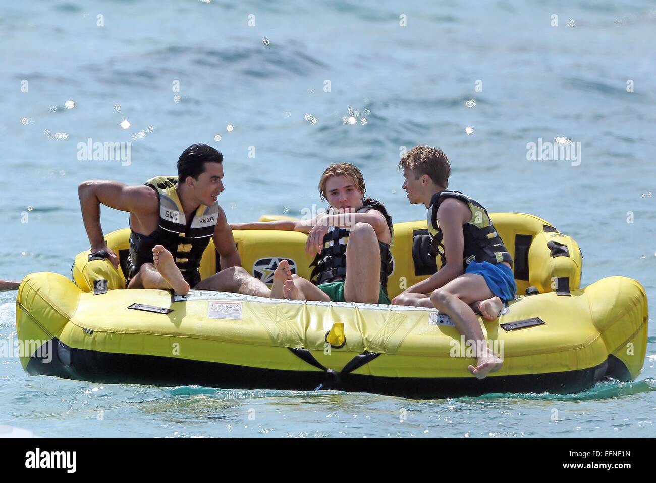 Madonna's new boyfriend Timor Steffens with Lourdes Leon and Rocco Ritchie in the South of France  Featuring: Timor Steffens,Rocco Ritchie Where: Cannes, France When: 06 Aug 2014 Stock Photo