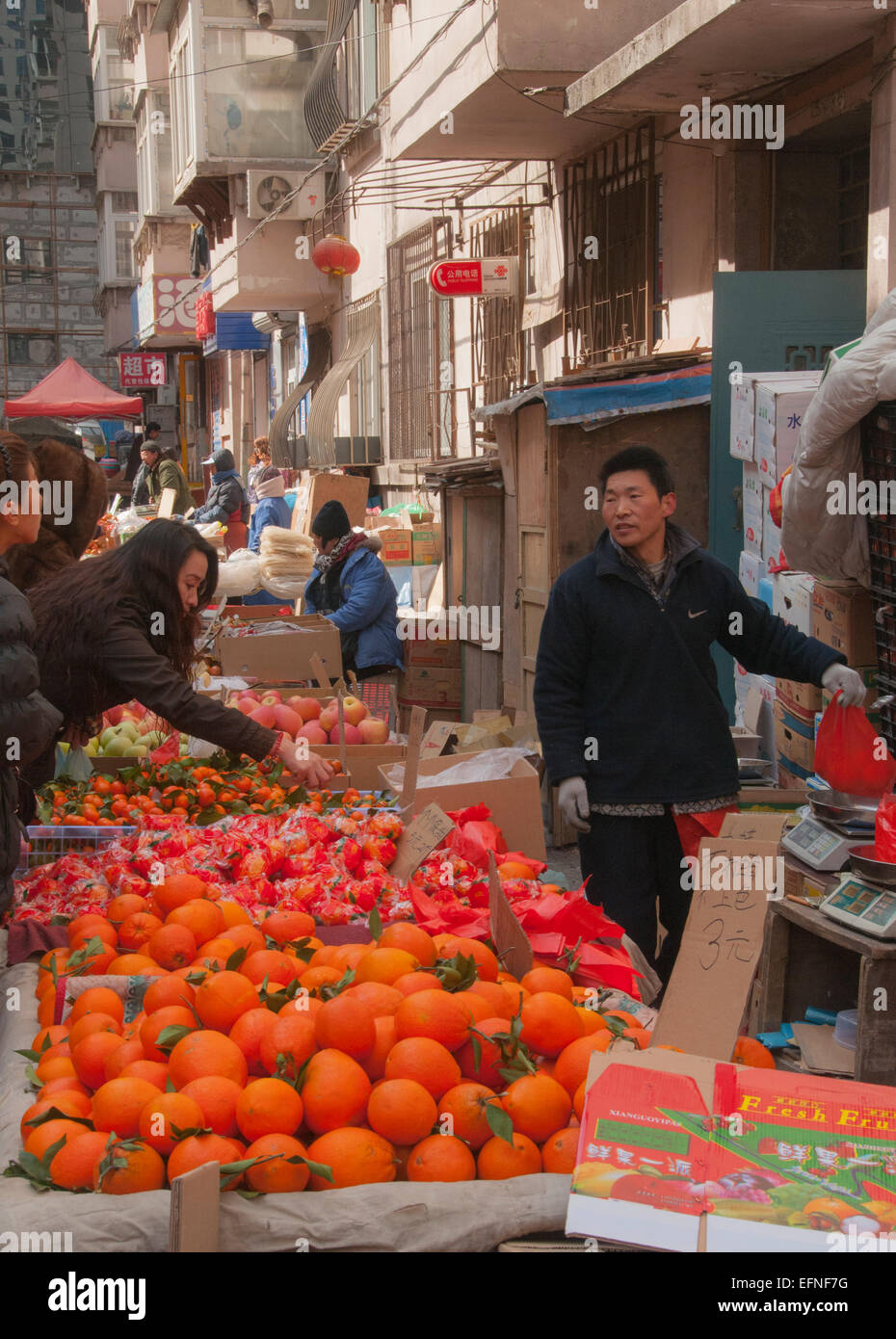 Outdoor street market for vegetables, Dalian China Stock Photo Alamy