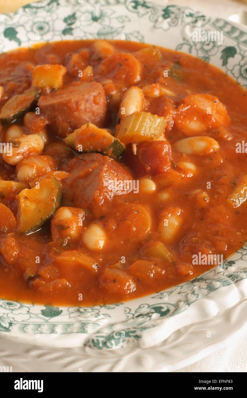 Tuscan bean soup made with cannellini beans courgette and Italian