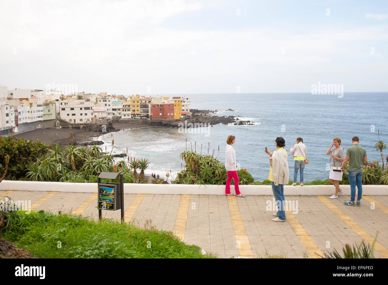 View of beachside, coastal apartments and houses, Puerto de la Cruz, Tenerife, Canary Islands, Las Canarias, Spain Stock Photo