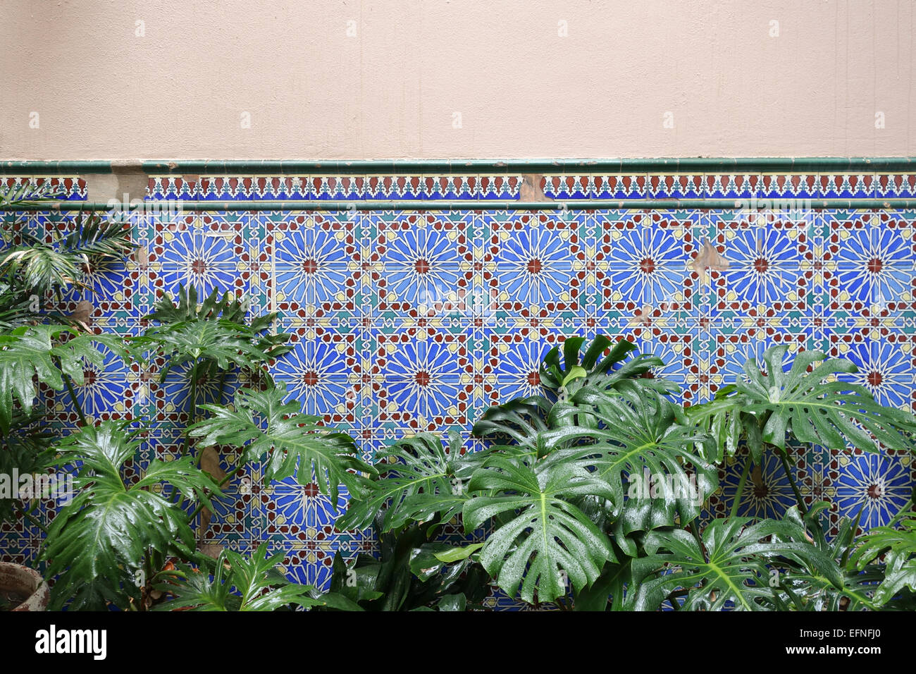 Moorish style tiling, Mudejar style, in patio in Gibraltar, overseas British territory, United Kingdom, UK Stock Photo