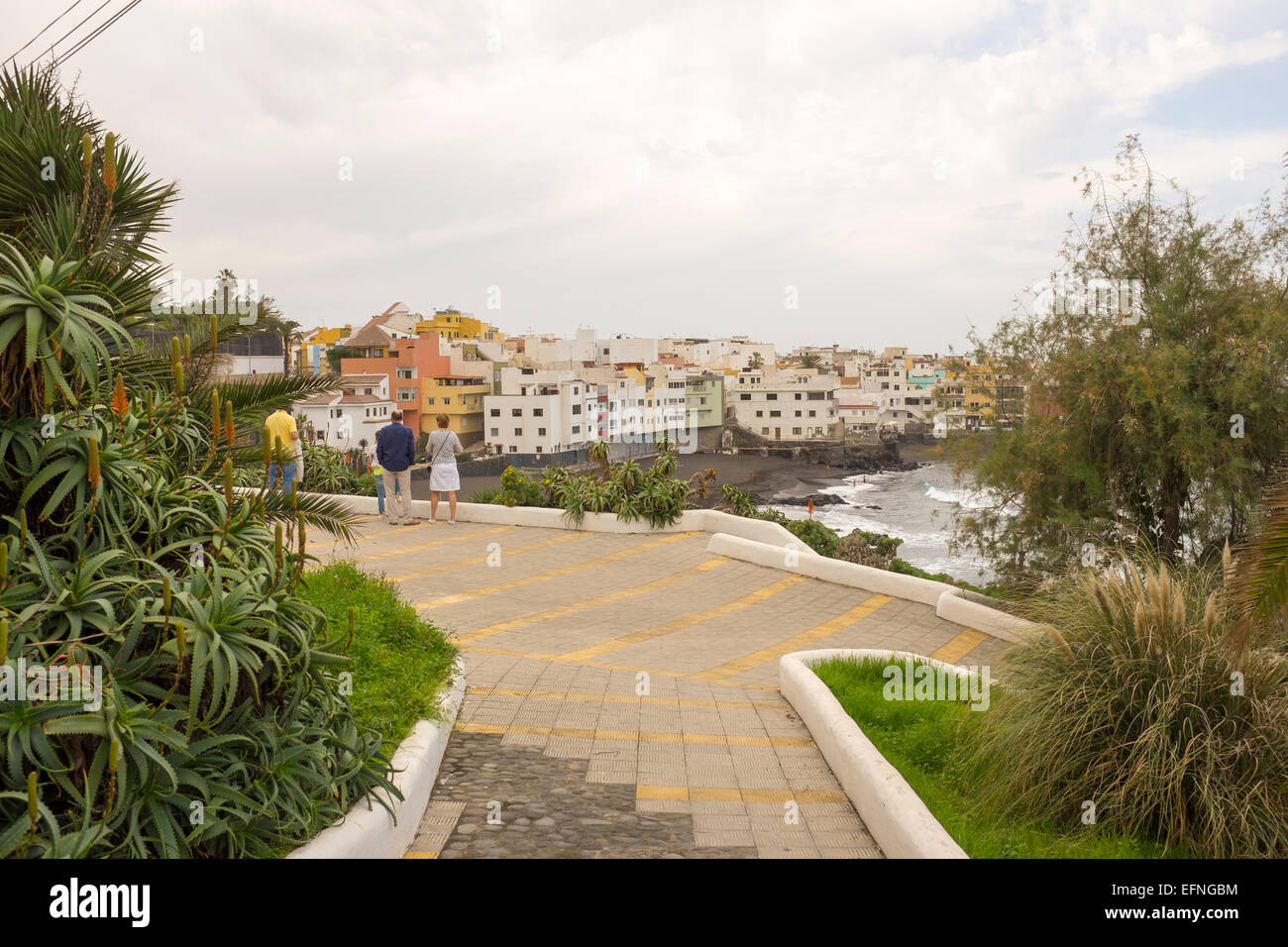 View of beachside, coastal apartments and houses, Puerto de la Cruz, Tenerife, Canary Islands, Las Canarias, Spain Stock Photo