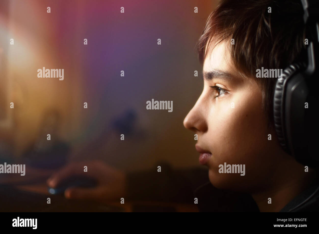 Boy with headphones Stock Photo - Alamy