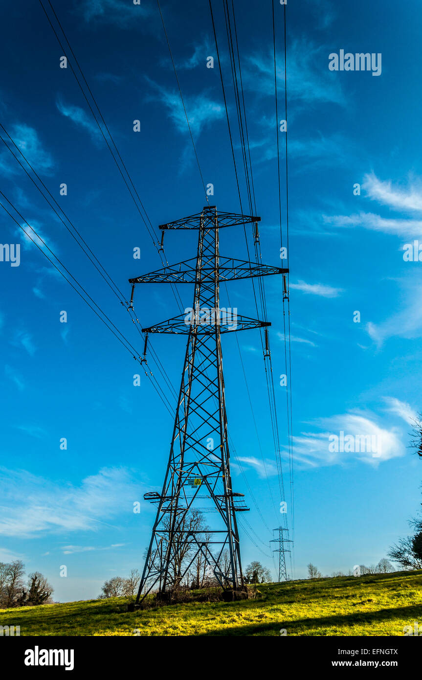Electricity power transmission pylons Stock Photo