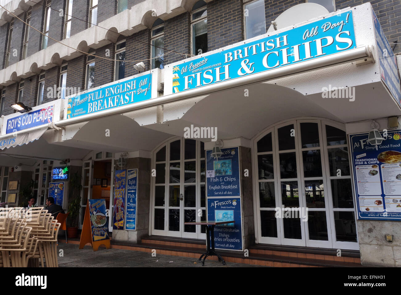 Fish & Chips restaurant at Grand Casemates Square, Gibraltar, The Rock, United Kingdom, Great