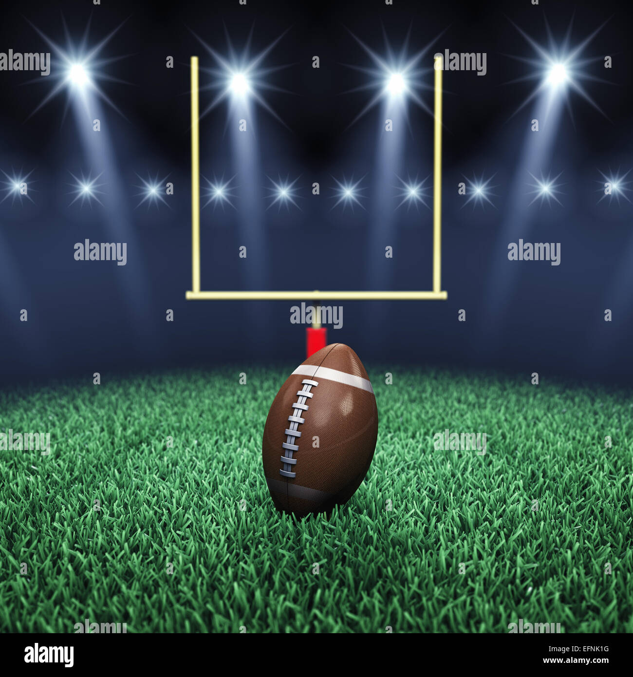 American football field , ball , goal post and floodlights , Sport arena Stock Photo - Alamy