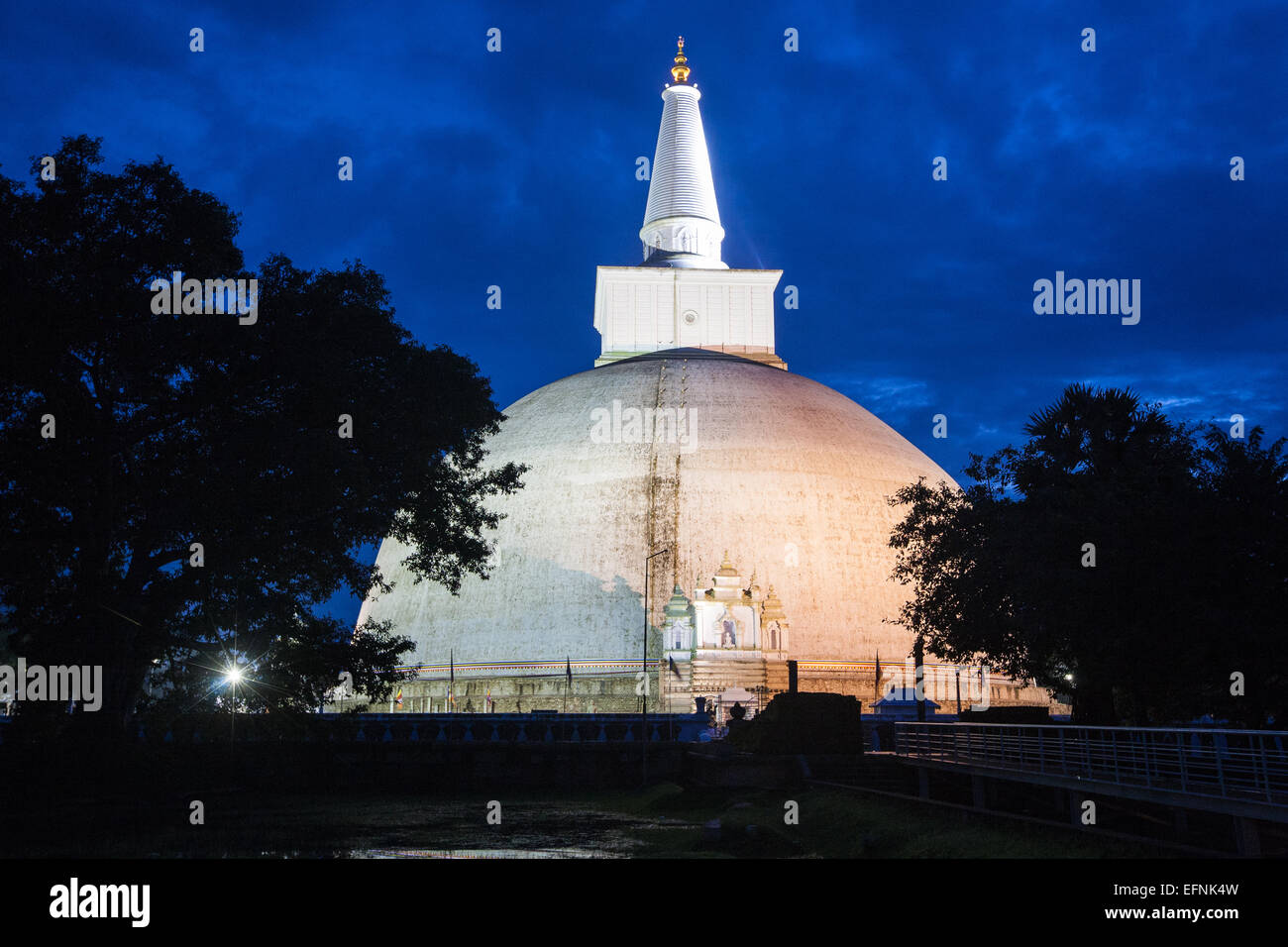 At night lit Ruwanwelisseya,Ruwanweli Maha Seya pagoda, Buddhist, temple Dagoba at Anuradhapura,Sri Lanka,Asia. Stock Photo