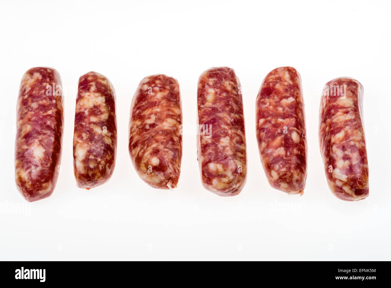 raw italian sausages made of wild boar pig fat, sausage meat FOOD