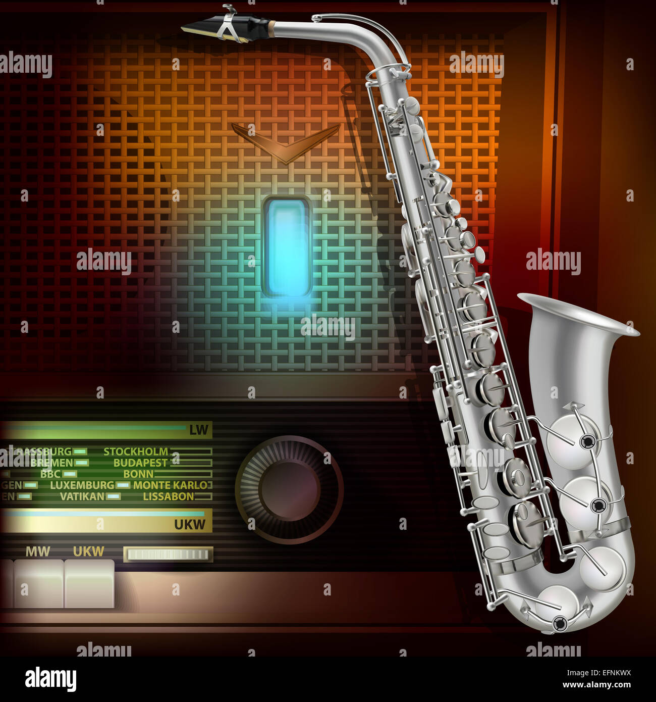 abstract music background with saxophone and retro radio Stock Photo - Alamy