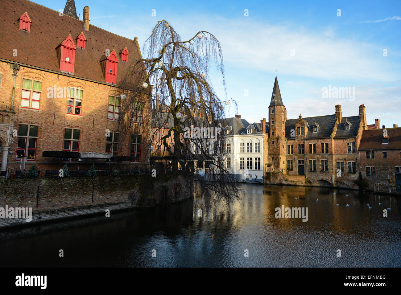 Dijver river canal near Rozenhoedkaai  area, Brugge, Belgium Stock Photo