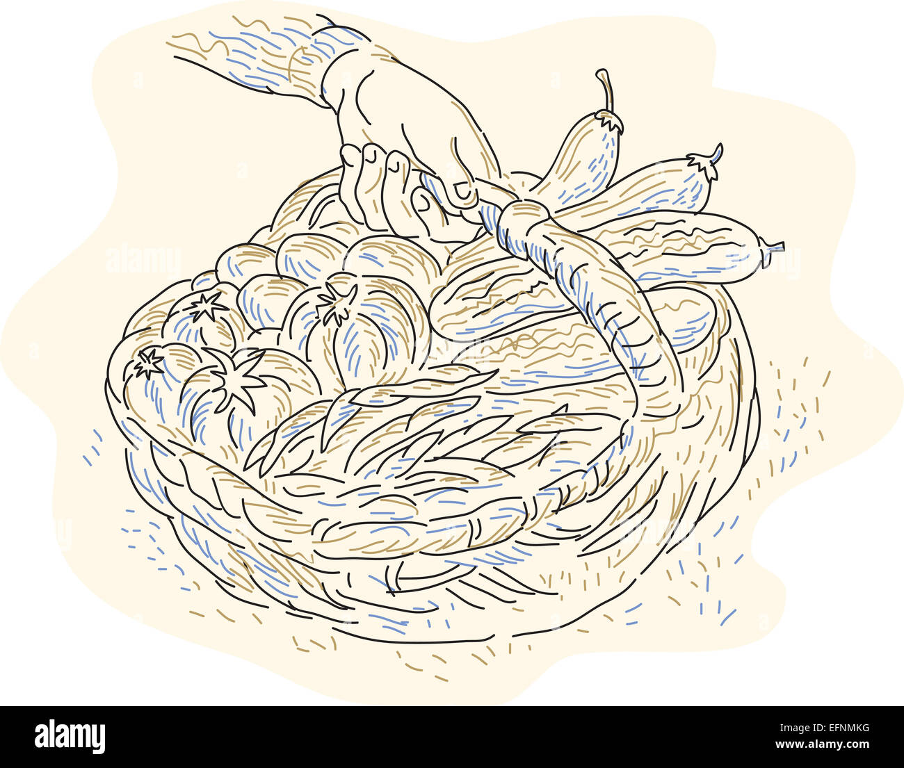 Illustration of a hand holding a basket full of crop fruit vegetable ...