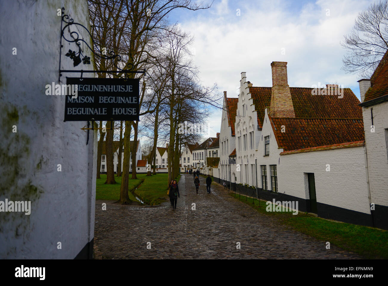 Begijnhof Inside Yard In Brugge, Belgium Stock Photo