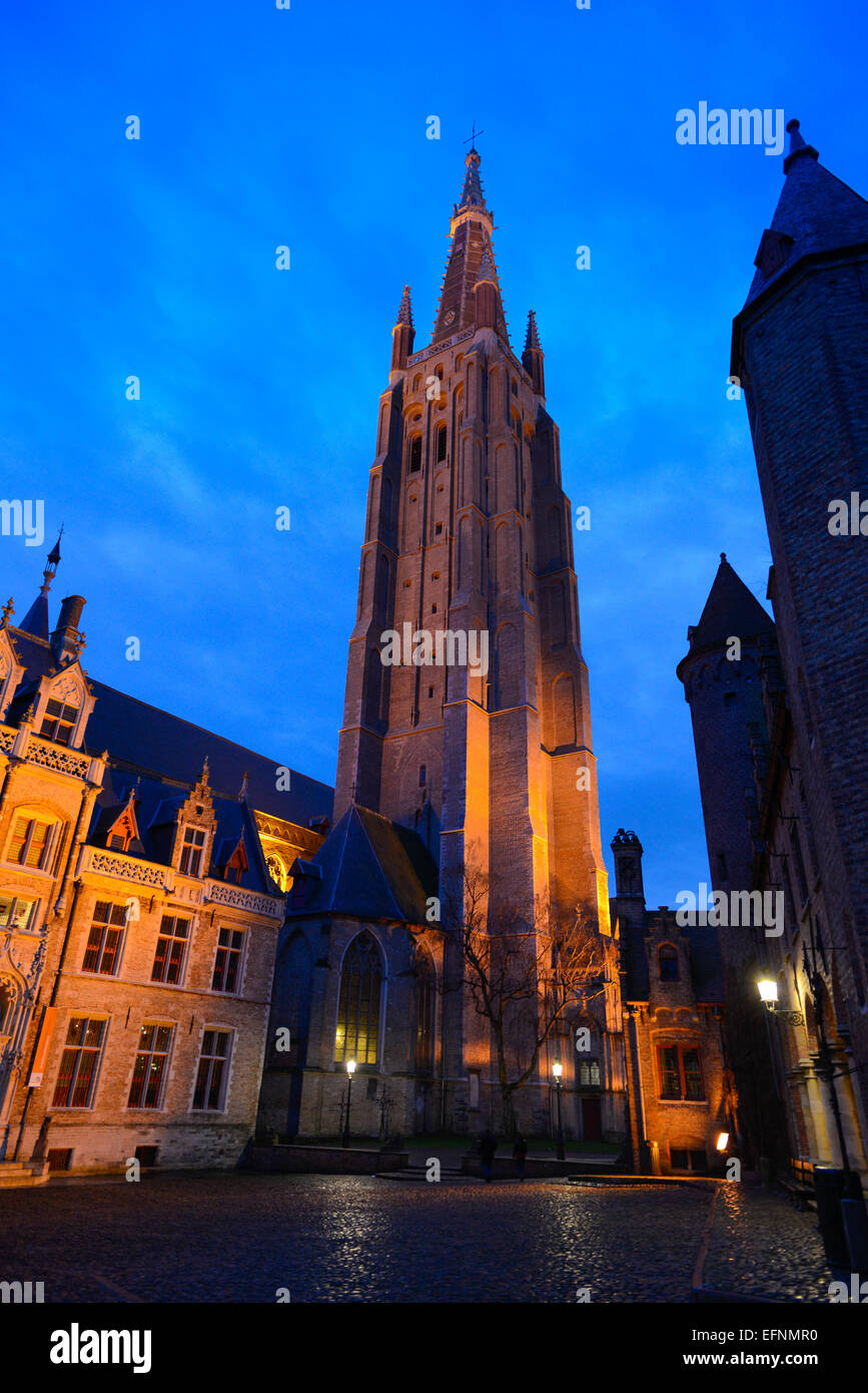 Church of Our Lady At Night, Brugge Stock Photo
