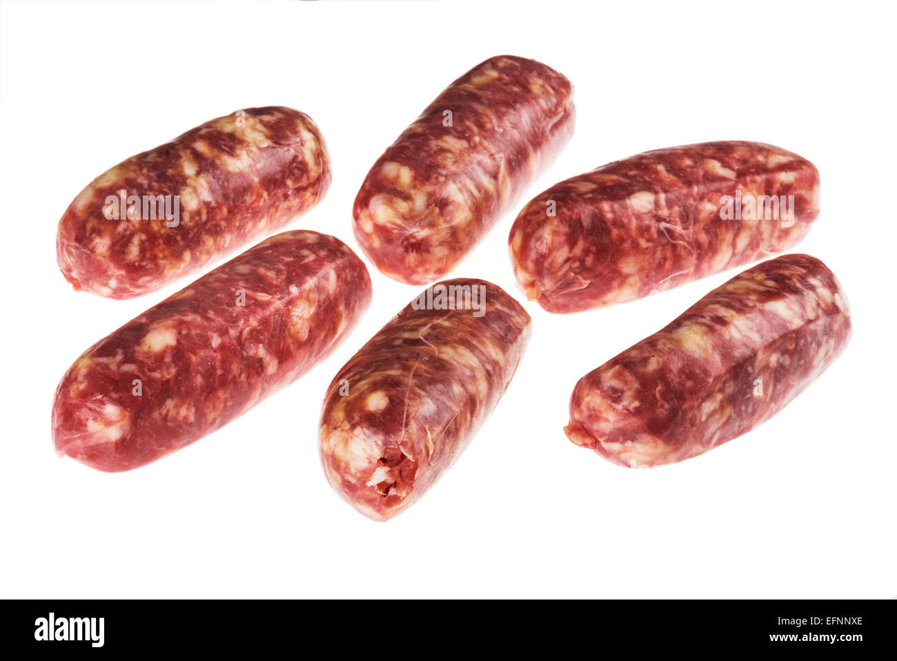 raw italian sausages made of wild boar pig fat, sausage meat FOOD