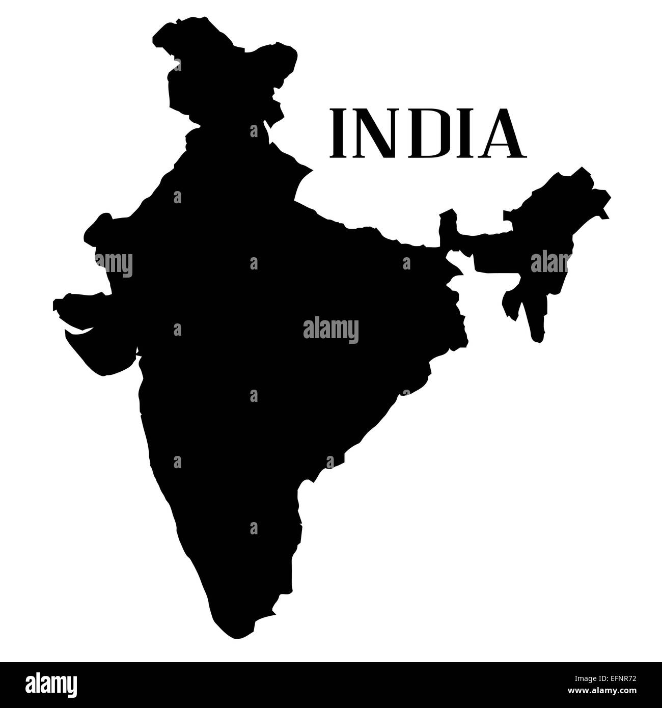 Outline map of India in silhouette on a white background Stock Photo
