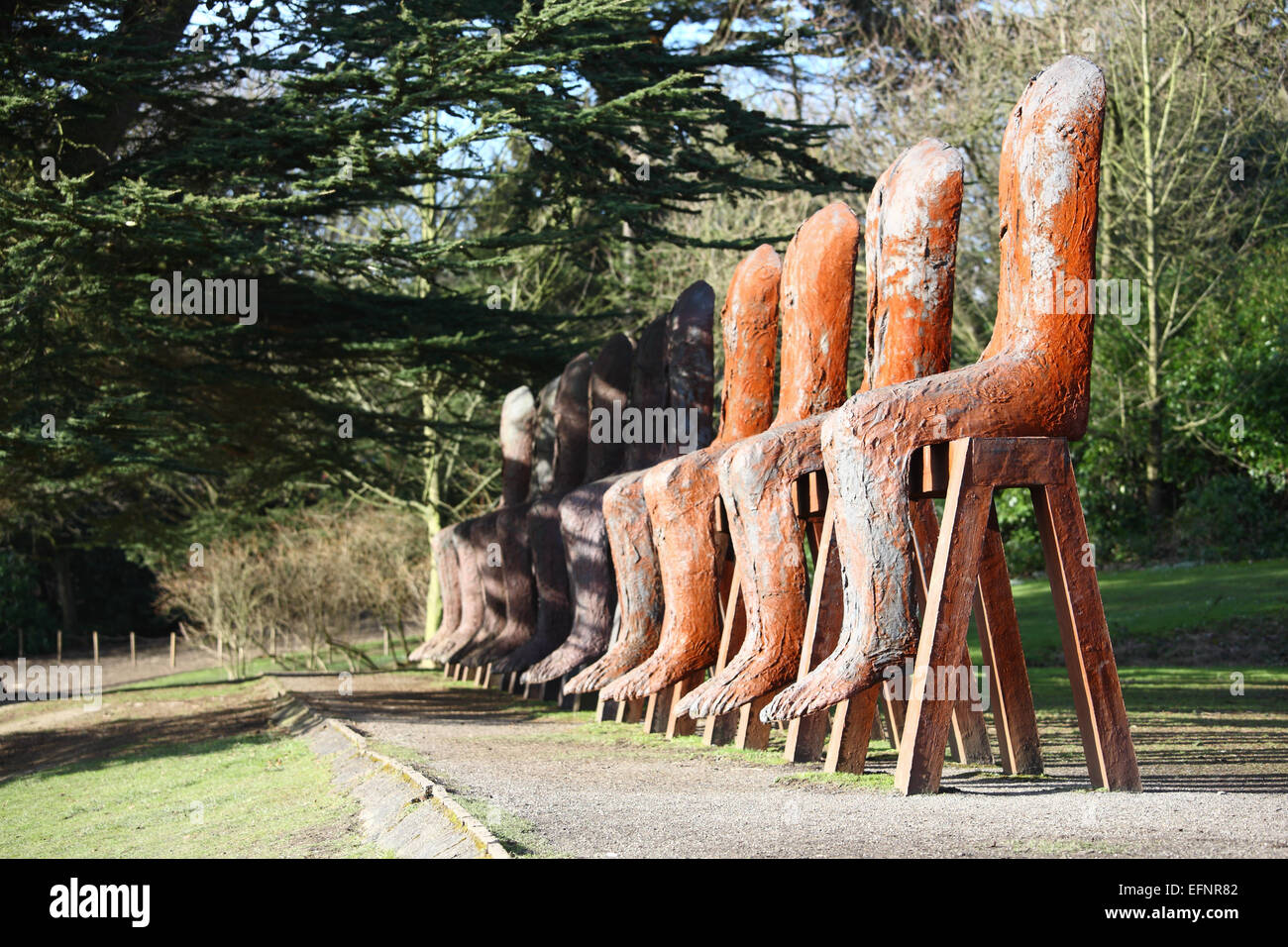 ten seated figures sculpture at the yorkshire sculpture park Stock Photo