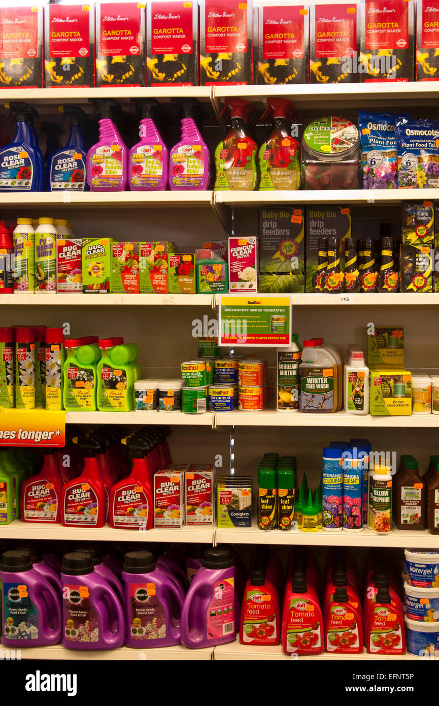 Shop Display of Garden Pests And Disease Control Products Stock Photo