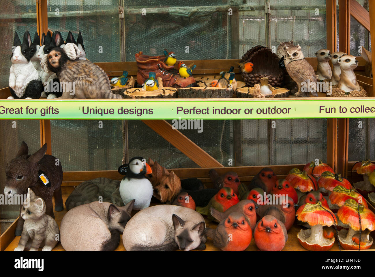 Shop Display Of Animal and Bird garden Ornaments Stock Photo