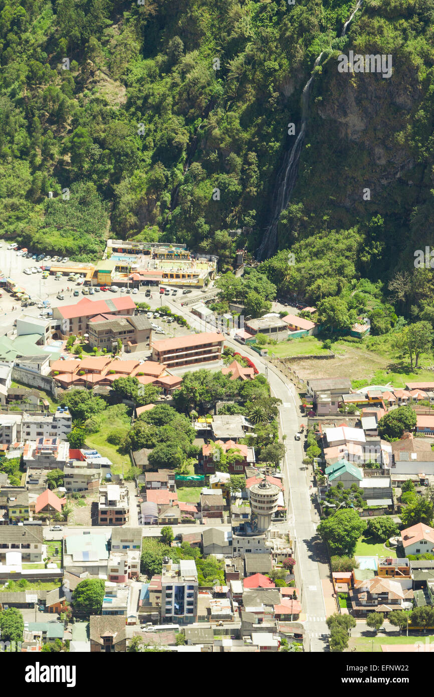 Banos De Agua Santa Tungurahua Province Ecuador Aerial Telephoto Shot Stock Photo