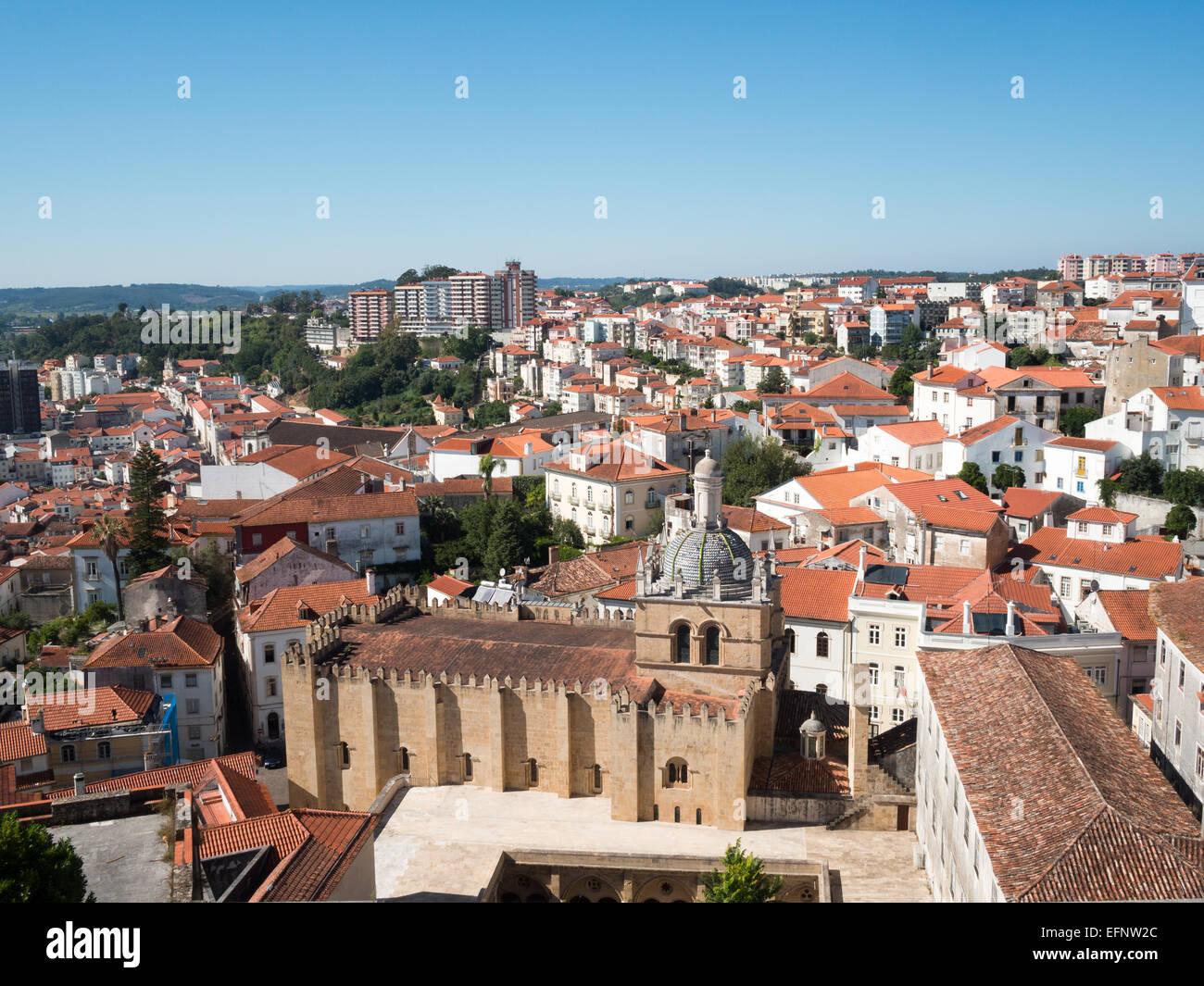 View of Coimbra Old Cathedral from the University building Stock Photo