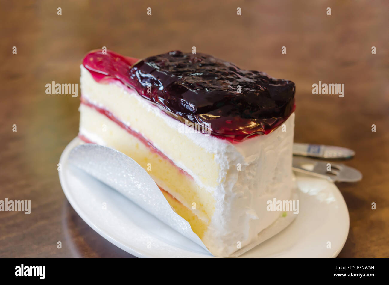 close up blueberry cheese cake on dish Stock Photo