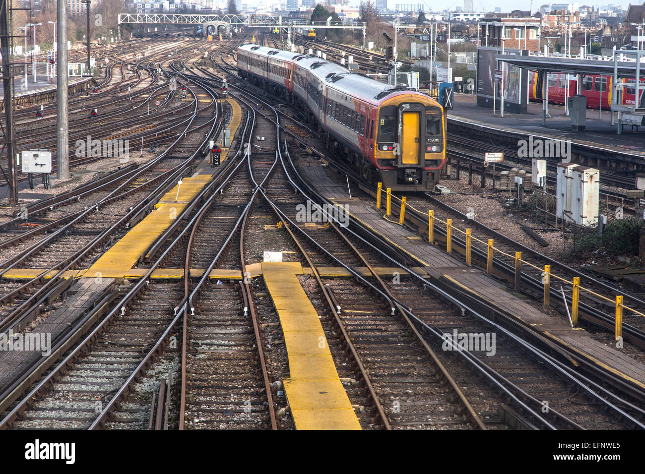 Clapham common train station view from the bridge over the train tracks