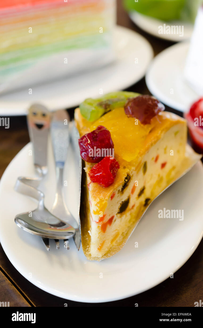 close up piece of delicious fruit a cake Stock Photo