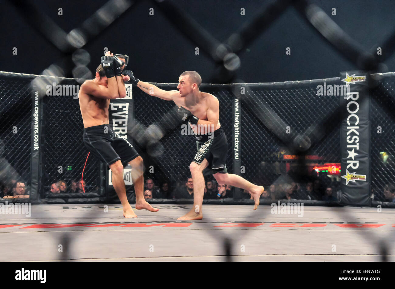 MMA fighter lands a punch to his opponent's face Stock Photo