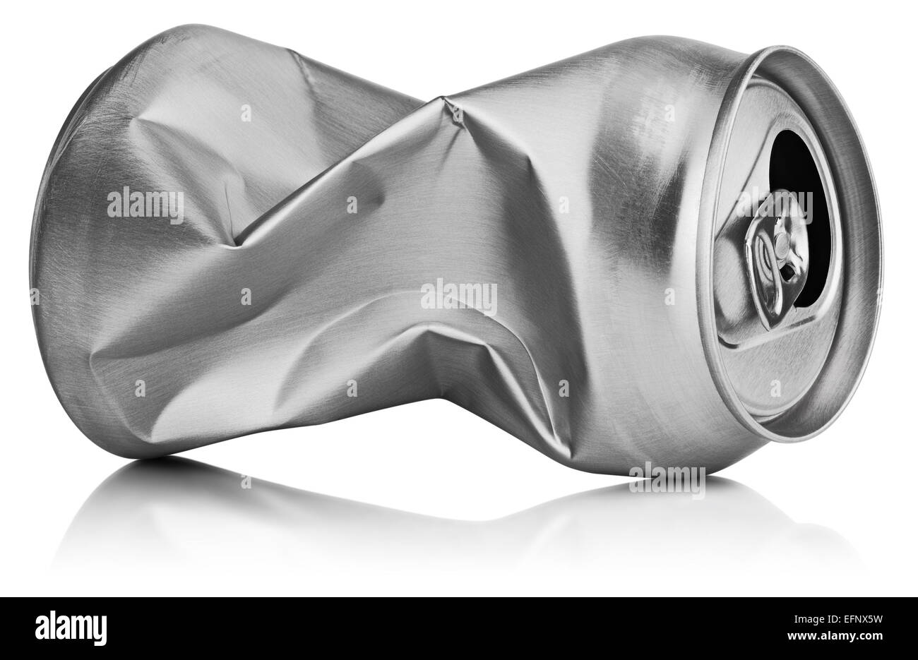 Crumpled empty blank soda or beer can garbage isolated on white background with clipping path Stock Photo