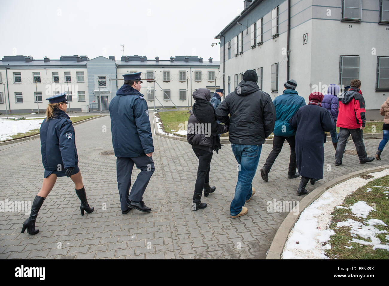 Warsaw, Poland. 7th February 2015. Wardens and people visits prison during Open Day in Sluzewiec