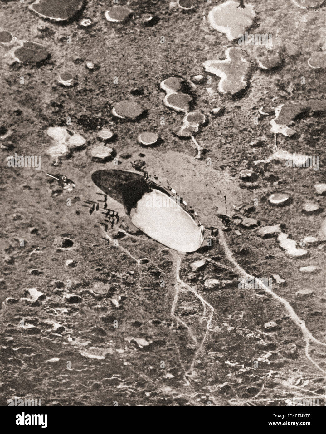 Aerial view of the capture of a war balloon on the western front during World War One. Stock Photo