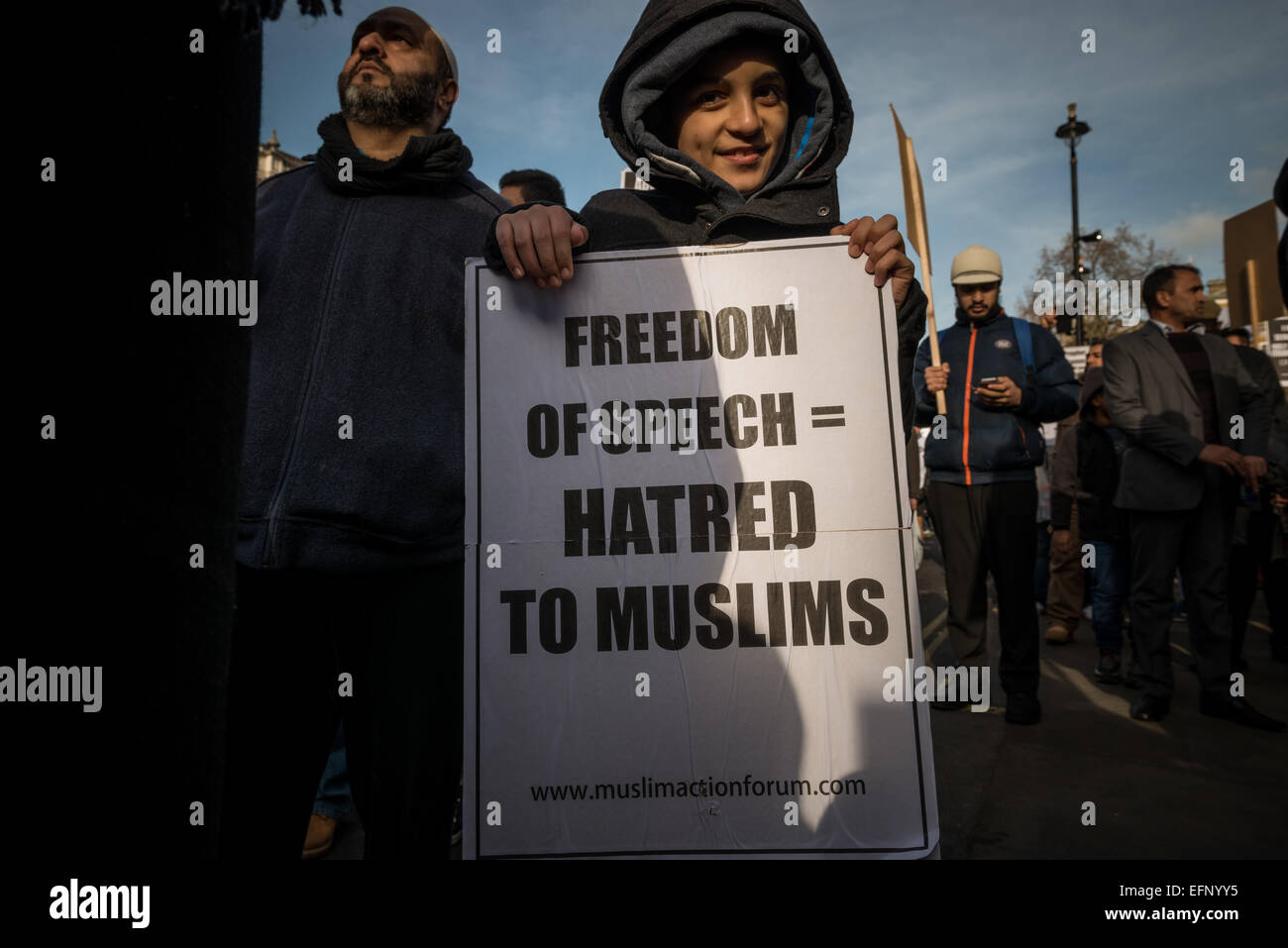 British Muslims protest in London against Charlie Hebdo cartoons Stock British Muslims protest in London against Charlie Hebdo cartoons Stock