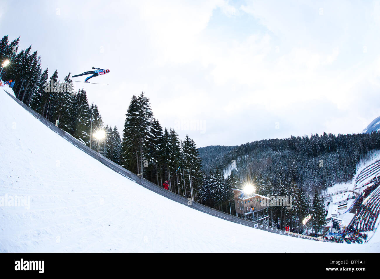 Titisee, Germany. 8th February, 2015. A competitor in flight during the Large Hill Individual competition on day two of the FIS Ski Jumping World Cup on February 8, 2015 in Titisee, Germany. Credit:  Miroslav Dakov/Alamy Live News Stock Photo